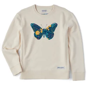 Women's Wildflower Butterfly Simply True Fleece Crew Life is Good