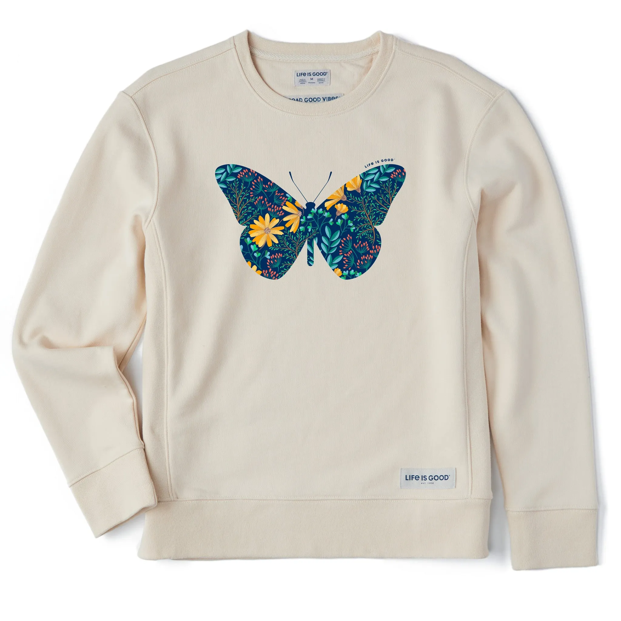 Women's Wildflower Butterfly Simply True Fleece Crew Life is Good