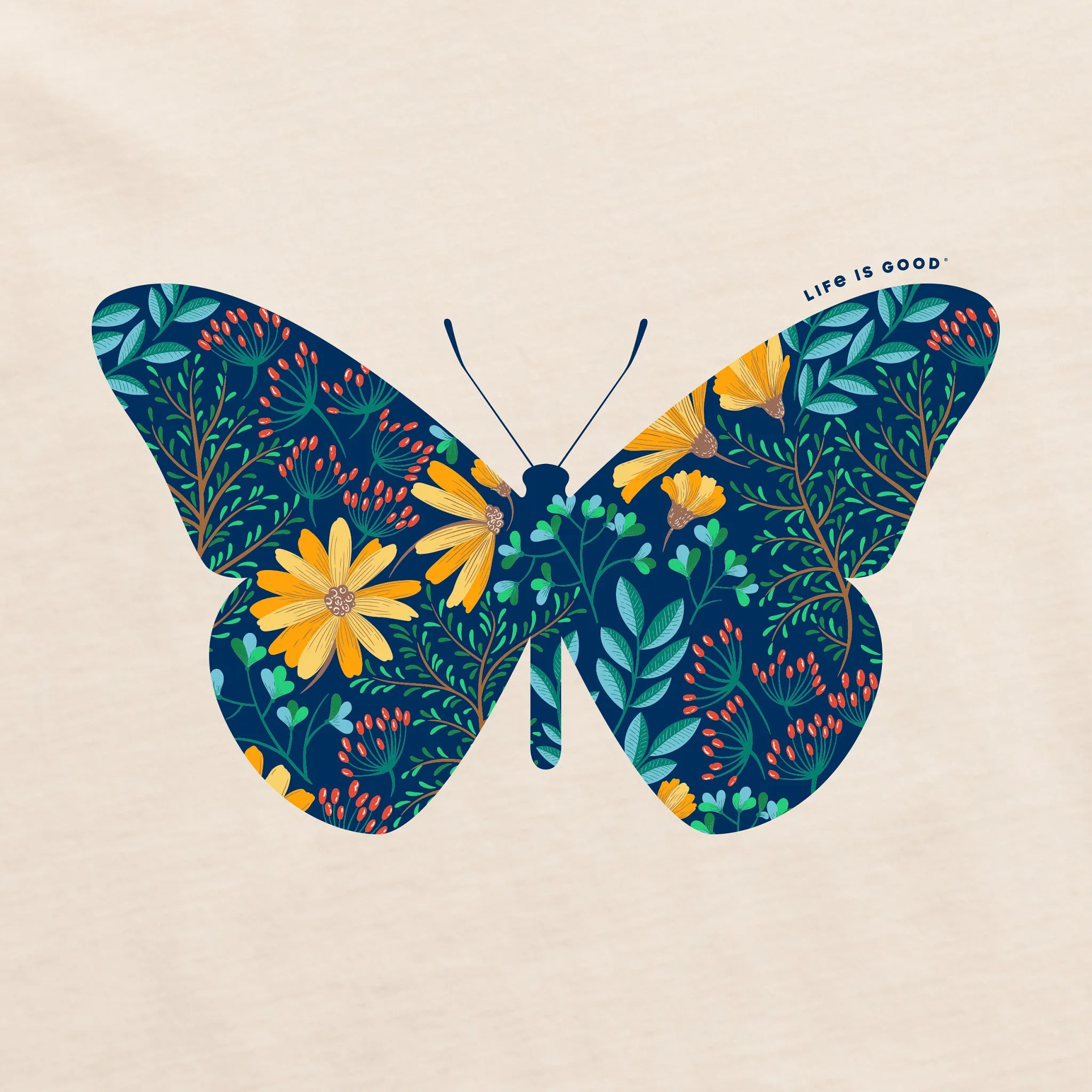 Women's Wildflower Butterfly Simply True Fleece Crew Life is Good