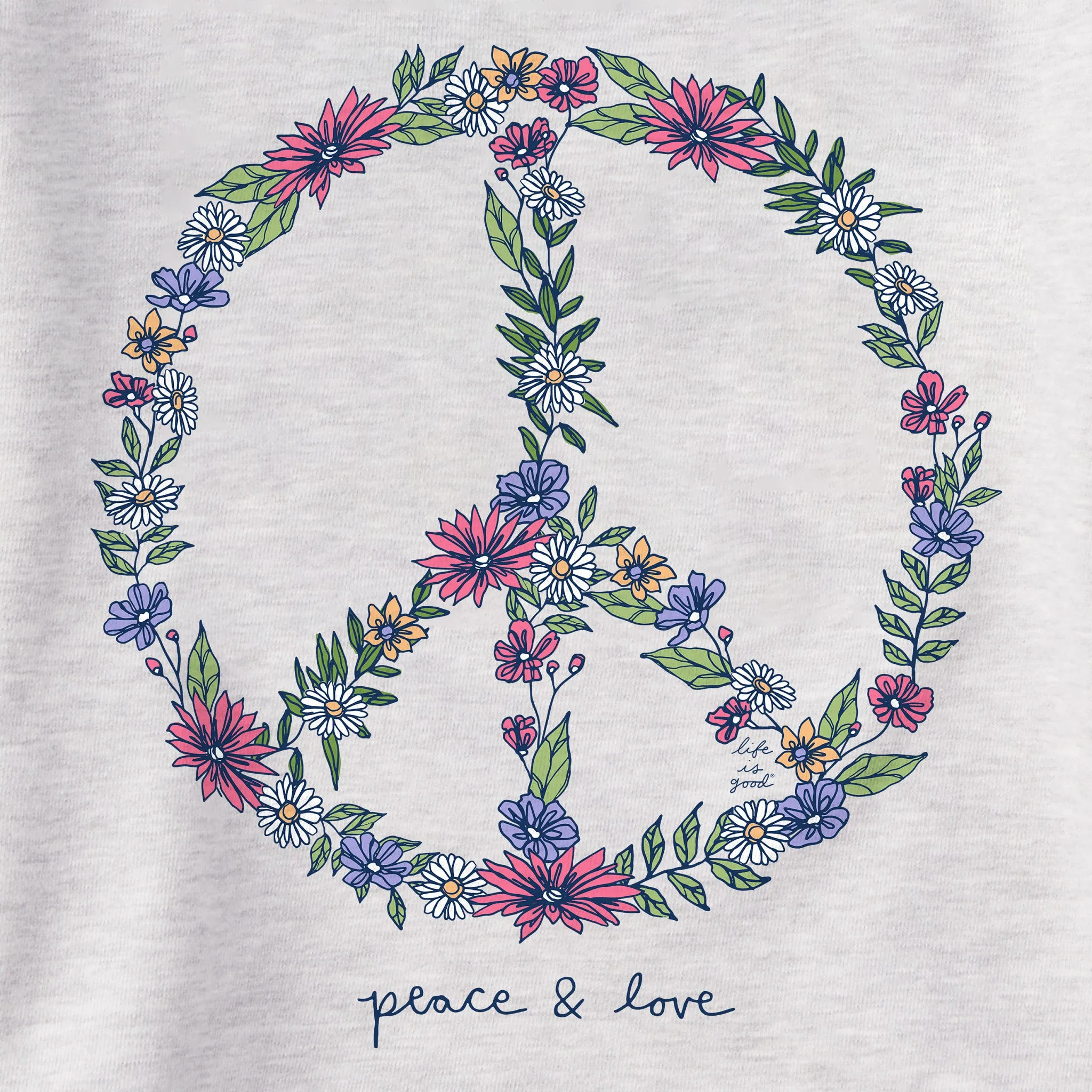 Women's Wildflower Love Peace Sign Simply True Fleece Crew Life is Good