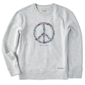 Women's Wildflower Love Peace Sign Simply True Fleece Crew Life is Good